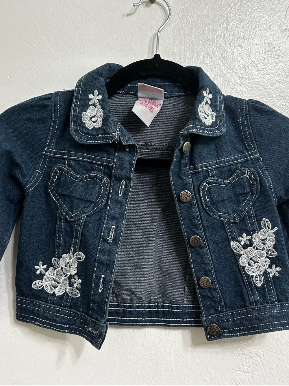 Nannette Dark Blue Denim Jacket with White Floral Embroidery